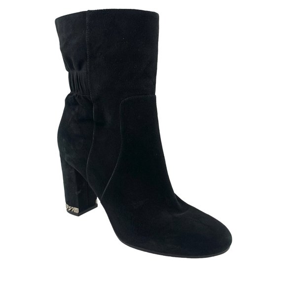 MICHAEL Michael Kors Dolores Suede Block Heel Chain Accent Bootie - Picture 1 of 12
